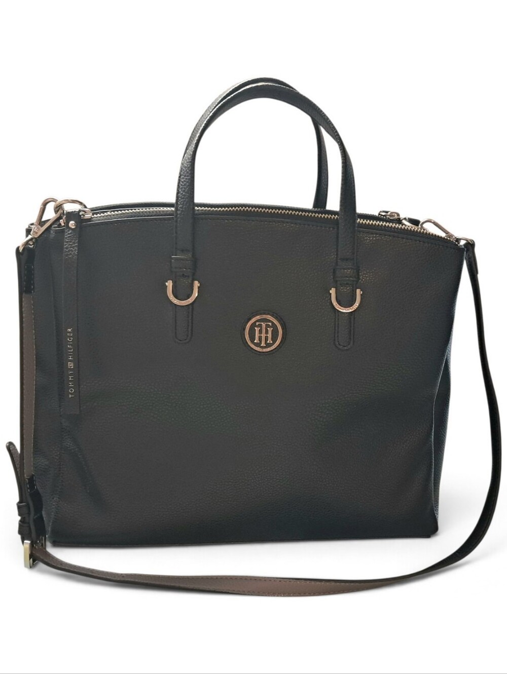 Tommy Hilfiger Black Monogram Work Bag Satchel Purse